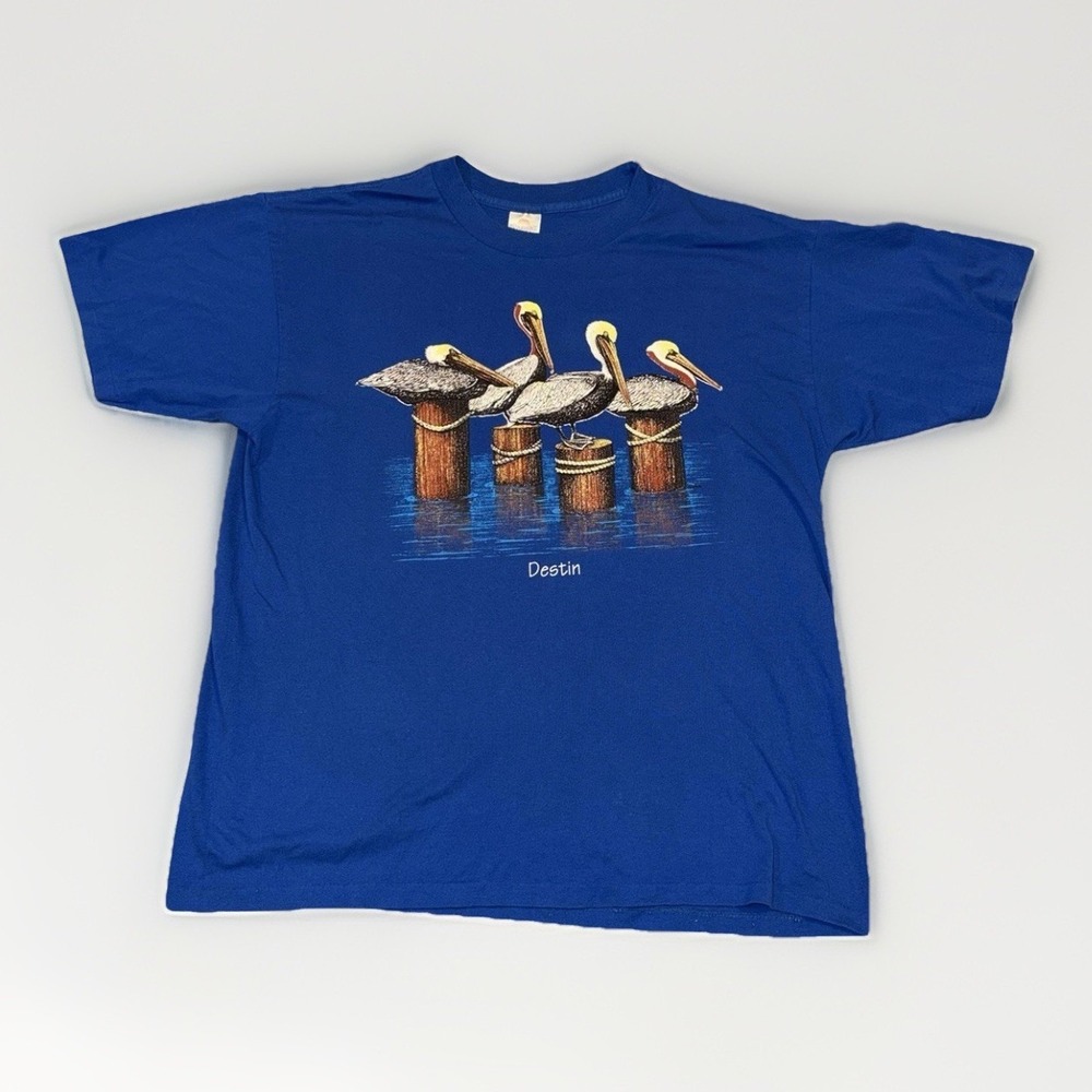 Vintage Single Stitch Blue Pelican Destin Florida T-Shirt Adult  Extra Large